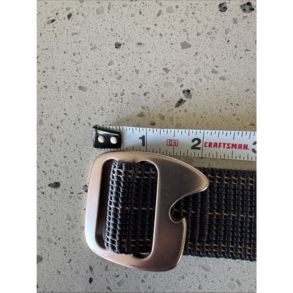 Bison Designs Tap Cap Buckle Webbed Textile Belt Blue/Tan Casual Size 38 Medium - Picture 7 of 12